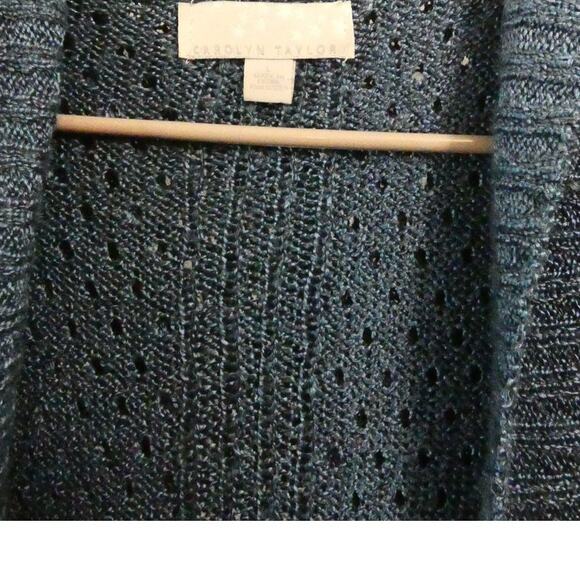 Carolyn Taylor Women's Large Hooded Open Knit Sweater Teal Lightweight - Picture 2 of 4